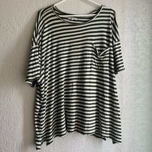 Madewell Striped Olive Green White Oversized Pocket Tee T-Shirt Size 2X